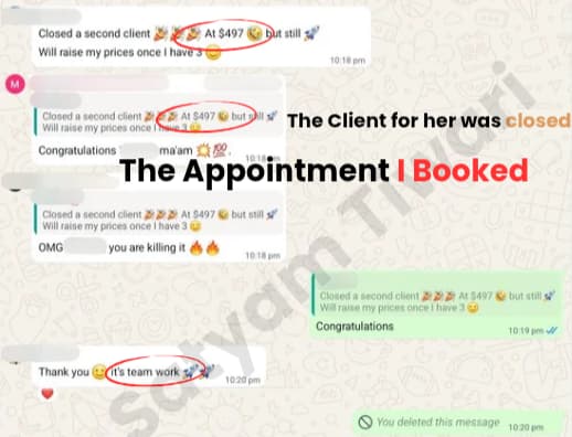 Client chat showing a closed deal from a booked appointment